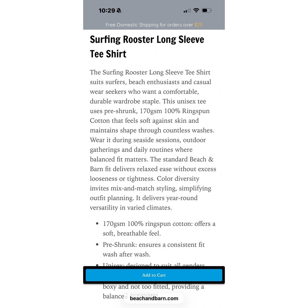 Beach & Barn Long Sleeve Tee Surfing Rooster Light Blue Size XL 100% Cotton - Picture 6 of 6